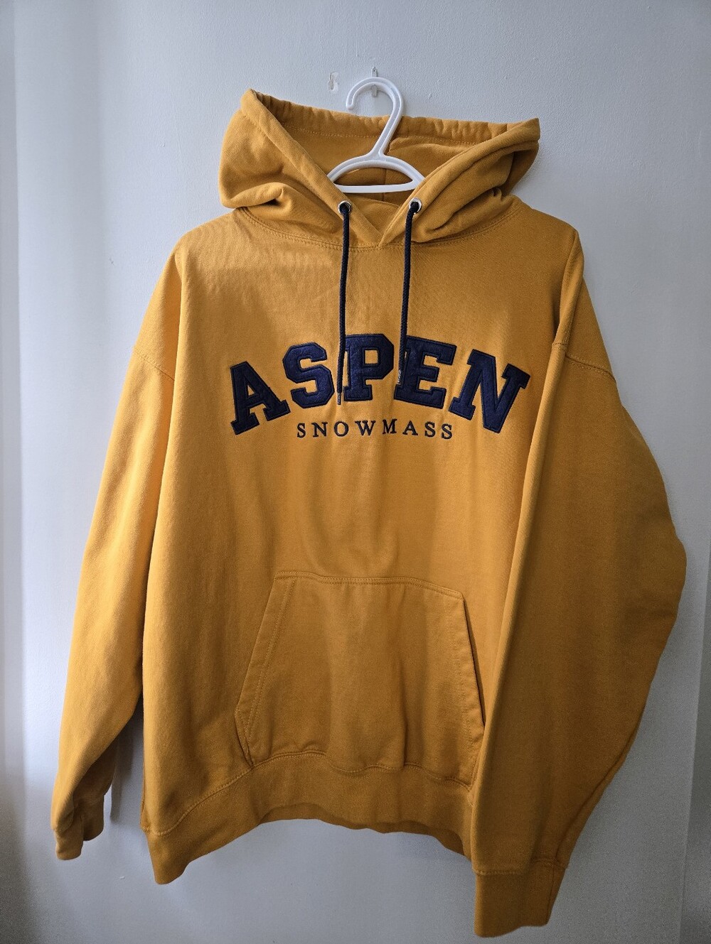 Vintage Style Men's XL Mustard Hooded Sweatshirt Heavywt Cotton Fleece Embroid'y